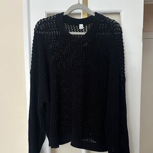 Old Navy Black Open-Knit Crewneck Sweater